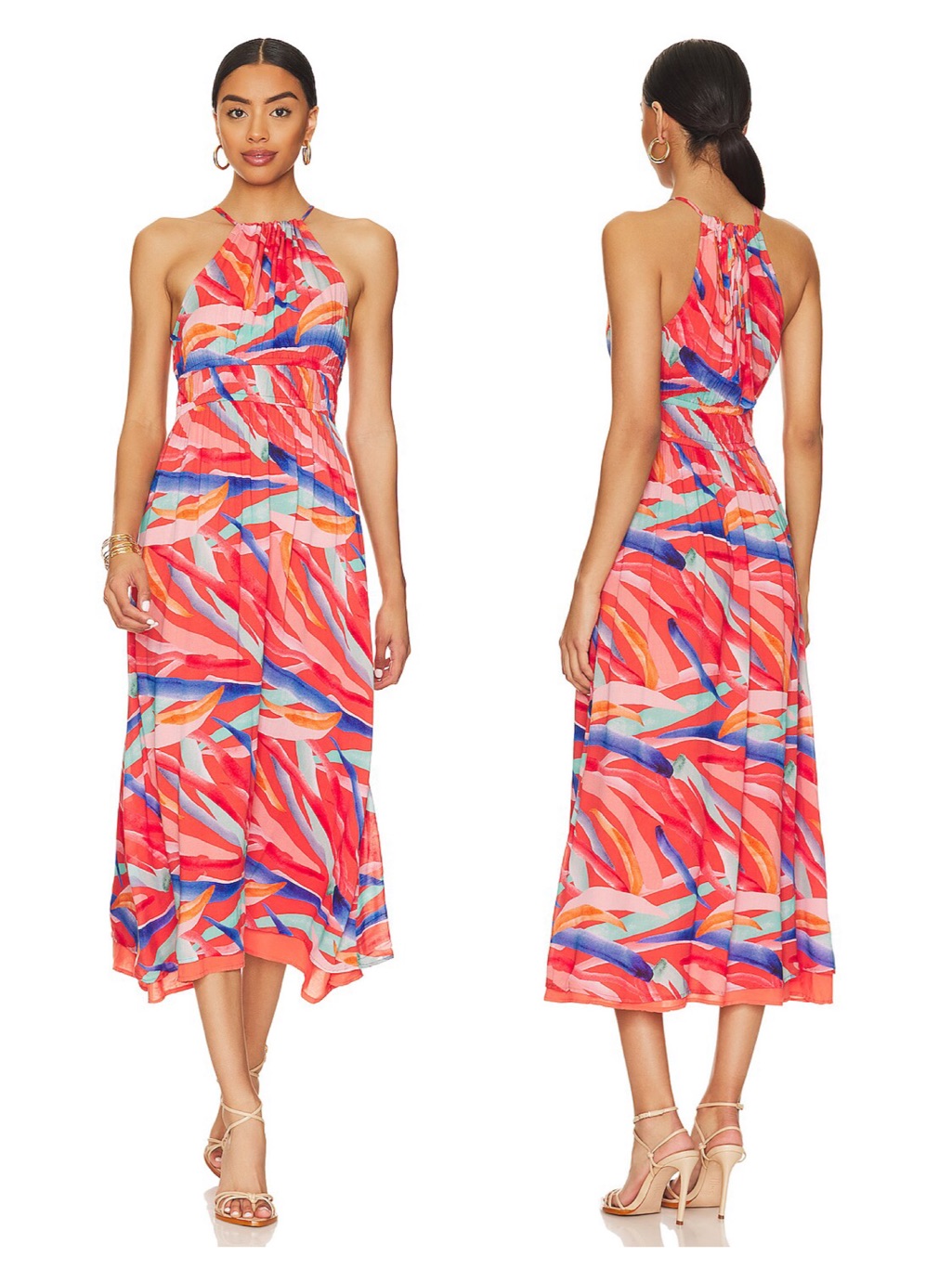 Nwt Bella Dahl Sleeveless Elastic Waist Midi Dress Paradiso Print Xs